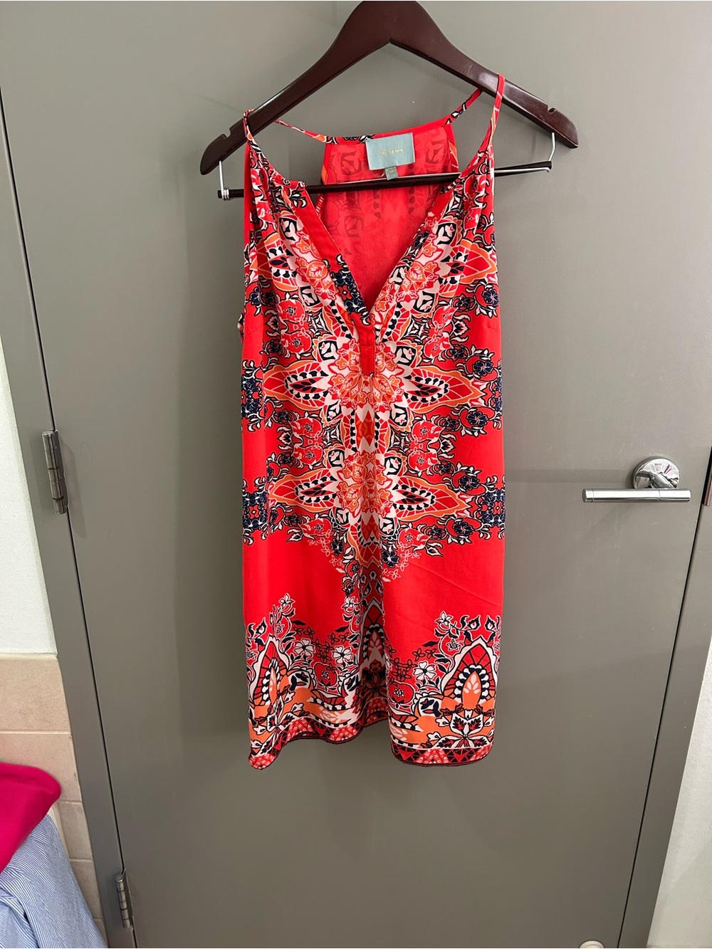 Skies Are Blue Red Printed V-Neck Mini Dress